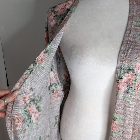 Torrid NWT long cardigan sweater floral kimono 3/4 sleeve 3X light brown orange - Picture 8 of 13